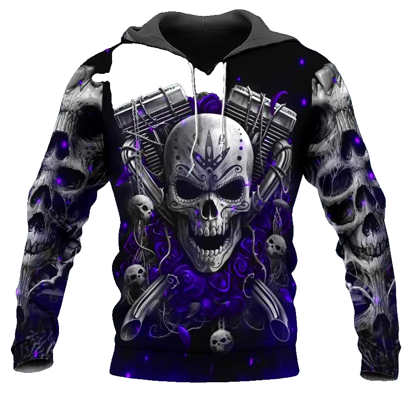 Violet Ghost Rider Skull 3D All Over Print Hoodie -Moonbestprint