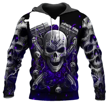 Violet Ghost Rider Skull 3D All Over Print Hoodie -Moonbestprint
