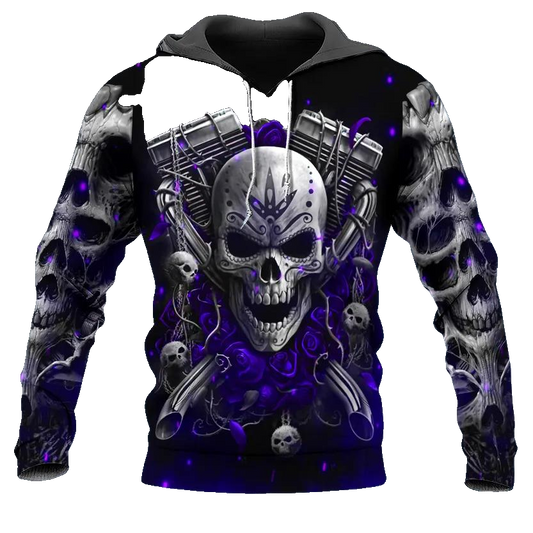 Violet Ghost Rider Skull 3D All Over Print Hoodie -Moonbestprint