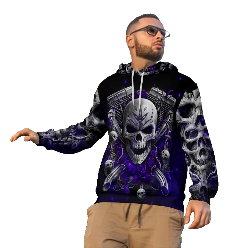 Violet Ghost Rider Skull 3D All Over Print Hoodie -Moonbestprint