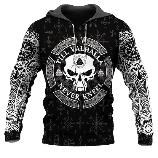 Viking Till Valhalla Never Kneel Tattoo 3D All Over Print Hoodie -Moonbestprint