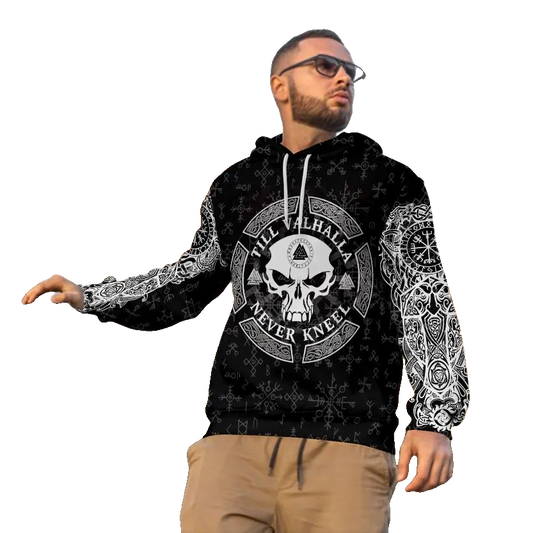 Viking Till Valhalla Never Kneel Tattoo 3D All Over Print Hoodie -Moonbestprint