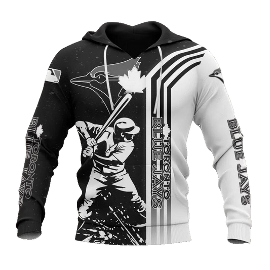 Toronto Blue Jays Black And White MLB All Over Print Hoodie -Moonbestprint