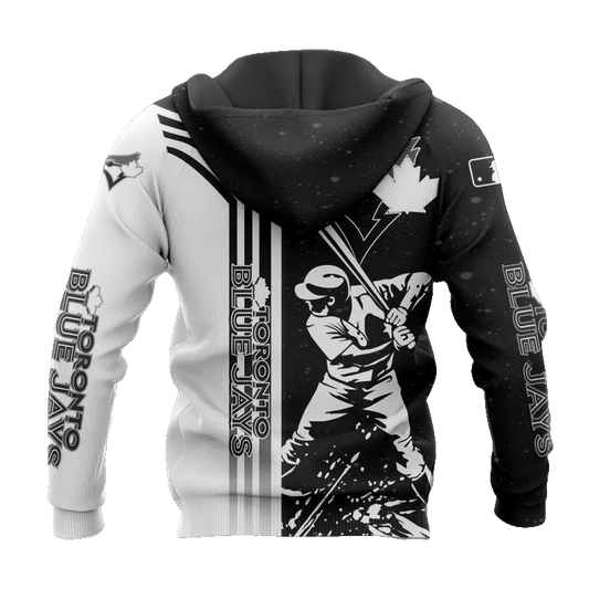 Toronto Blue Jays Black And White MLB All Over Print Hoodie -Moonbestprint