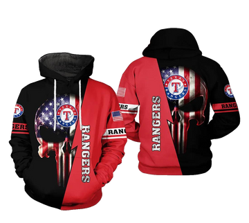 Texas Rangers MLB US Flag Skull 3D MLB All Over Print Hoodie -Moonbestprint