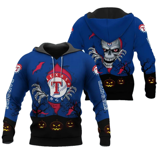 Texas Rangers Halloween 3D MLB All Over Print Hoodie -Moonbestprint