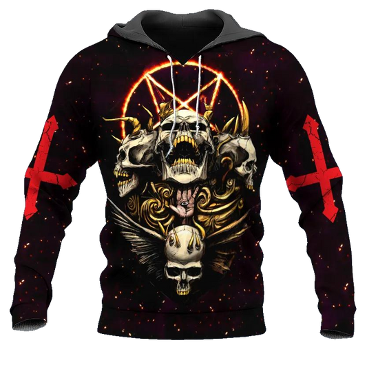Terrifying Shield Skull 3D All Over Print Hoodie -Moonbestprint