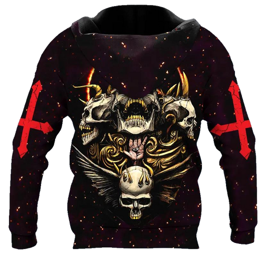 Terrifying Shield Skull 3D All Over Print Hoodie -Moonbestprint
