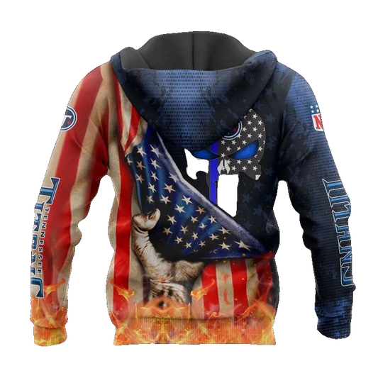 Tennessee Titans Skull American Flag NFL 3D All Over Print Hoodie -Moonbestprint