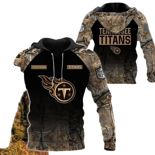 Tennessee Titans Personalized Hunting Camo NFL 3D All Over Print Hoodie -Moonbestprint
