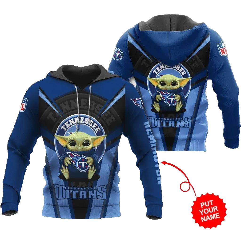 Tennessee Titans Baby Yoda Personalized NFL 3D All Over Print Hoodie -Moonbestprint