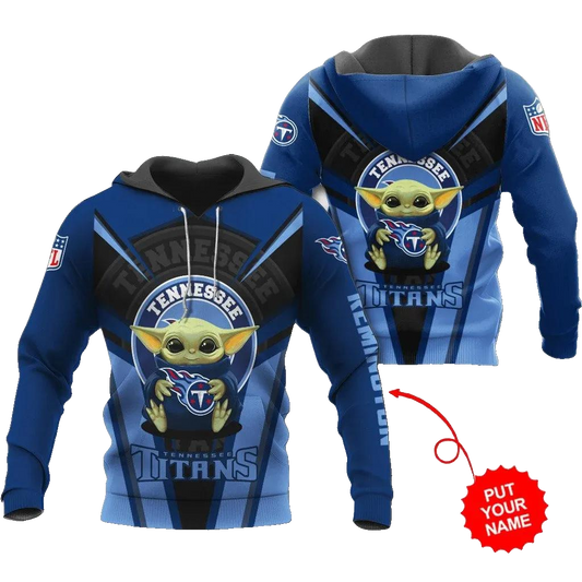 Tennessee Titans Baby Yoda Personalized NFL 3D All Over Print Hoodie -Moonbestprint
