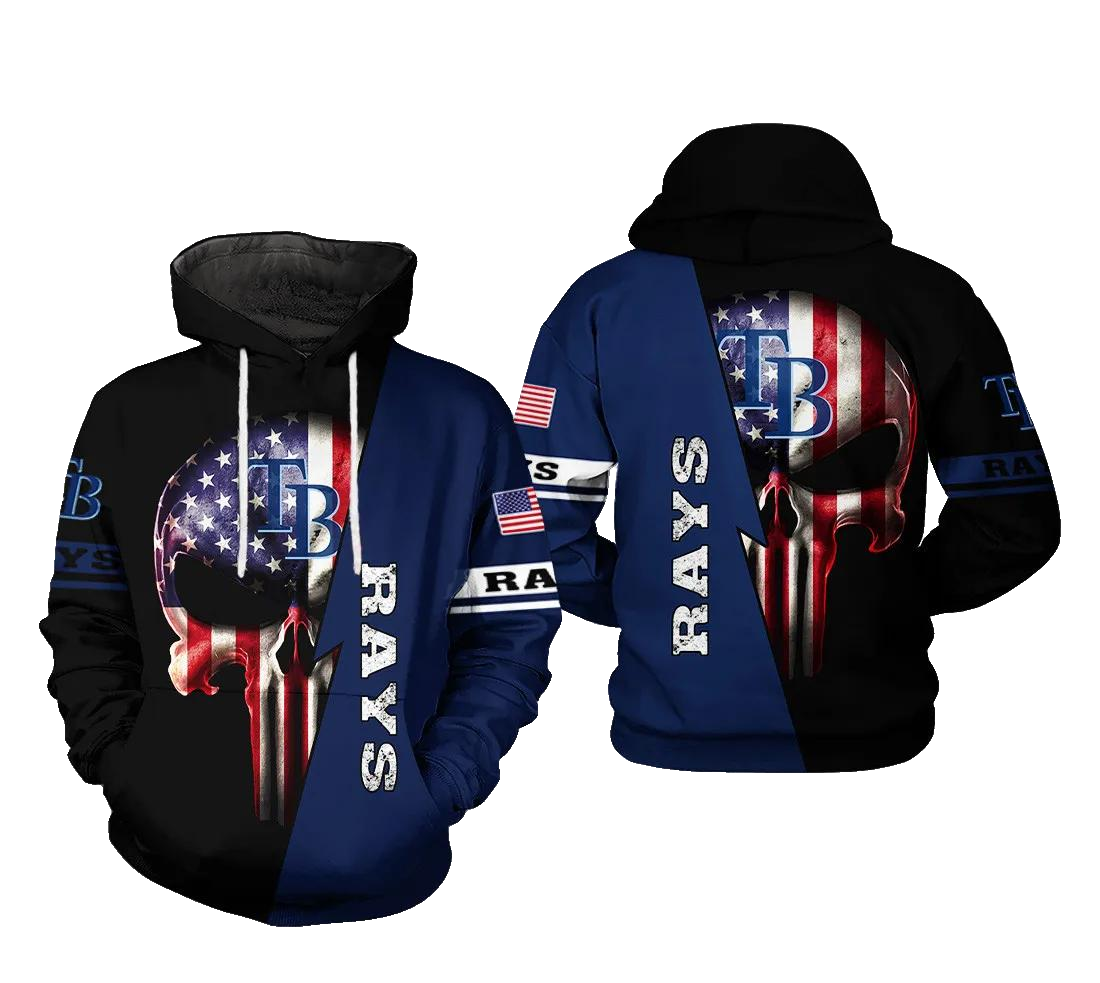 Tampa Bay Rays MLB US Flag Skull 3D MLB All Over Print Hoodie -Moonbestprint