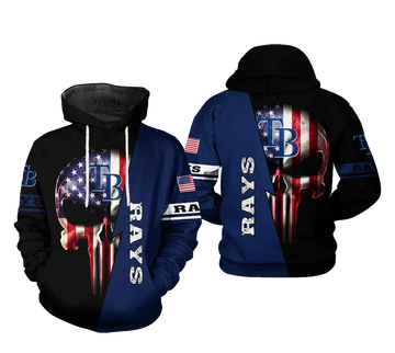 Tampa Bay Rays MLB US Flag Skull 3D MLB All Over Print Hoodie -Moonbestprint