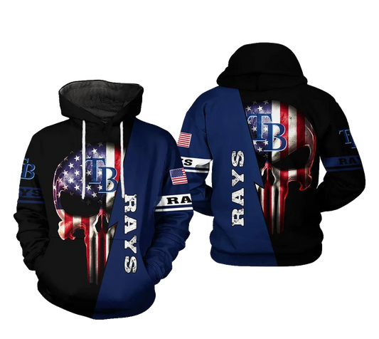 Tampa Bay Rays MLB US Flag Skull 3D MLB All Over Print Hoodie -Moonbestprint
