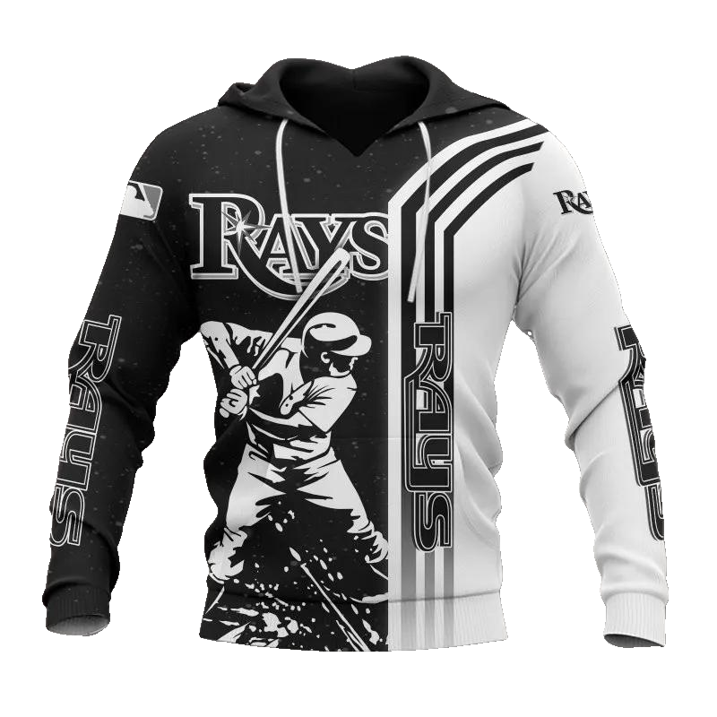 Tampa Bay Rays Black And White MLB All Over Print Hoodie -Moonbestprint