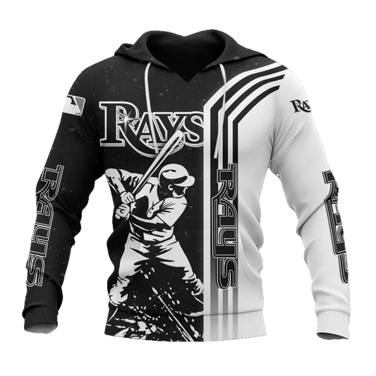 Tampa Bay Rays Black And White MLB All Over Print Hoodie -Moonbestprint