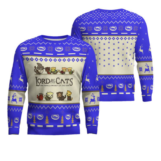 Lord Of Cats Ugly Christmas Ugly Christmas Sweater Funny Blue – Moonbestprint