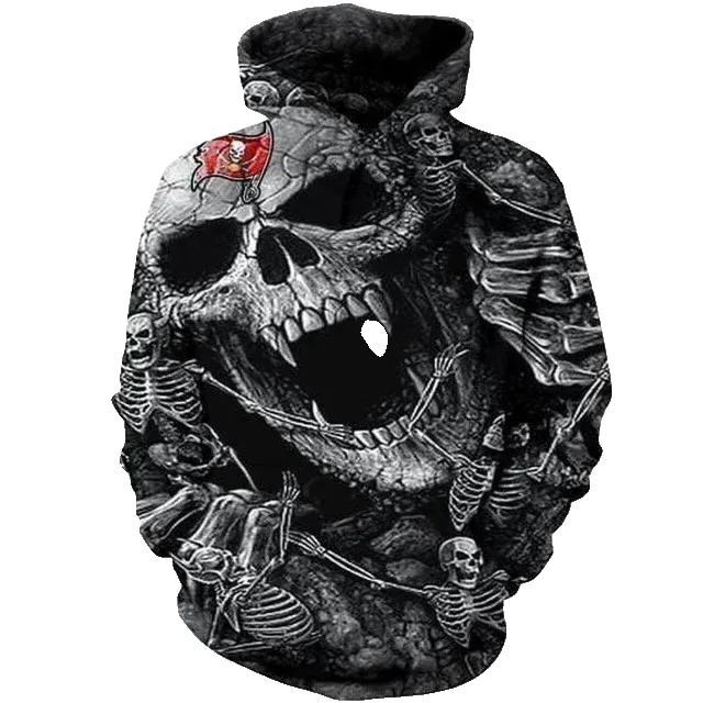 Tampa Bay Buccaneers Skull and Skeleton NFL 3D All Over Print Hoodie -Moonbestprint