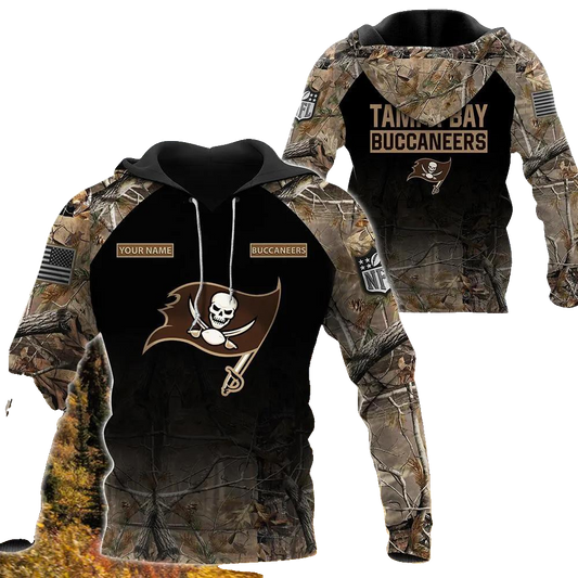 Tampa Bay Buccaneers Personalized Hunting Camo NFL 3D All Over Print Hoodie -Moonbestprint