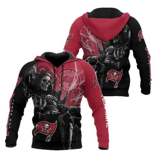 Tampa Bay Buccaneers Death Custom Name NFL 3D All Over Print Hoodie -Moonbestprint