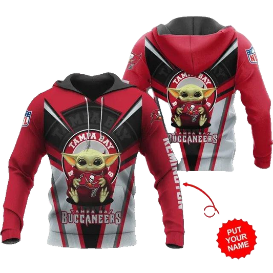 Tampa Bay Buccaneers Baby Yoda PersonalizedNFL 3D All Over Print Hoodie -Moonbestprint