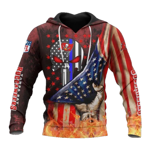 Tampa Bay Buccaneers American Flag Skull NFL 3D All Over Print Hoodie -Moonbestprint