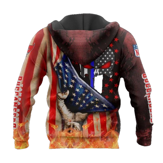 Tampa Bay Buccaneers American Flag Skull NFL 3D All Over Print Hoodie -Moonbestprint