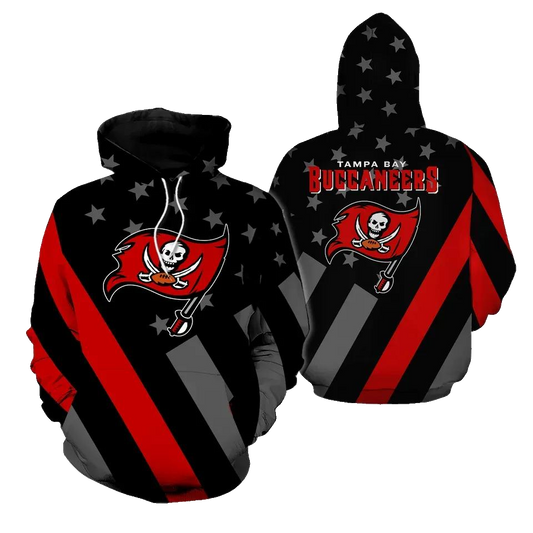 Tampa Bay Buccaneers American Flag Black NFL 3D All Over Print Hoodie -Moonbestprint