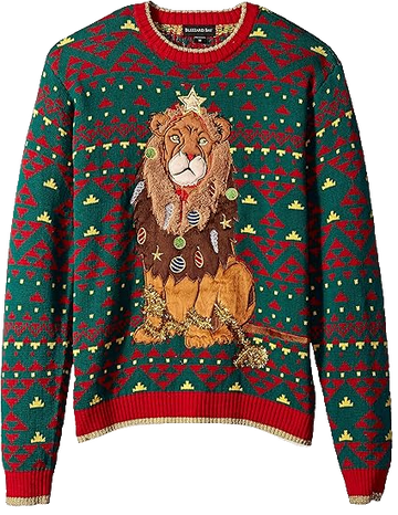 Lion Christmas Holiday Pullover Green Red Ugly Christmas Sweater – Moonbestprint