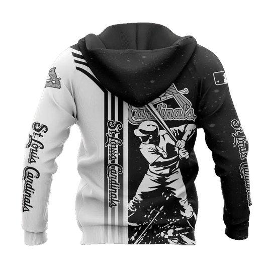 St. Louis Cardinals Black And White MLB All Over Print Hoodie -Moonbestprint