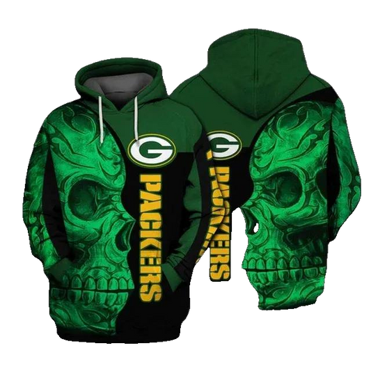 Skullcap Green Bay Packers Gift For Fan NFL 3D All Over Print Hoodie -Moonbestprint