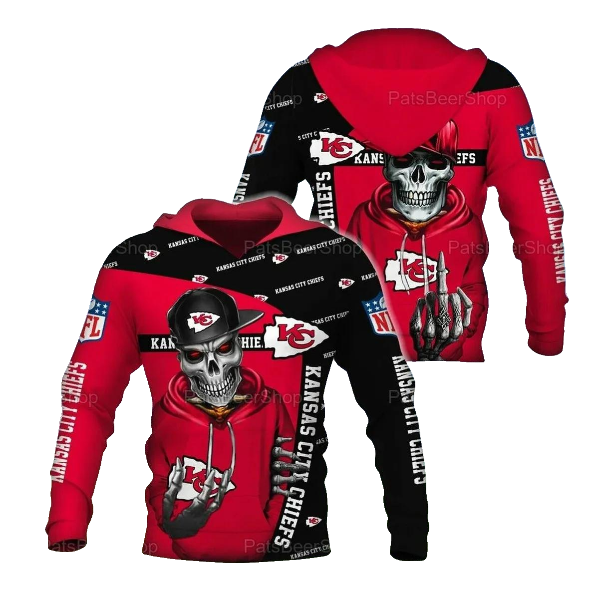 Skull Kansas City Chiefs NFL 3D All Over Print Hoodie -Moonbestprint