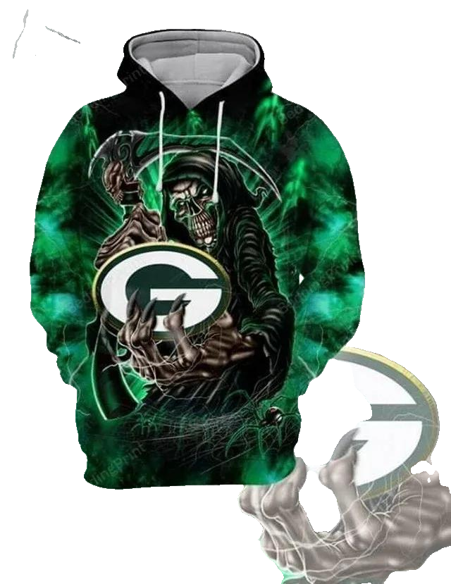 Skull Hold Logo Green Bay Packers NFL 3D All Over Print Hoodie -Moonbestprint