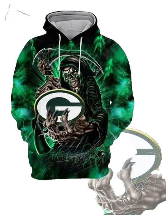 Skull Hold Logo Green Bay Packers NFL 3D All Over Print Hoodie -Moonbestprint