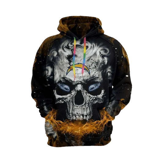 Skull Fire Los Angeles Chargers NFL 3D All Over Print Hoodie -Moonbestprint