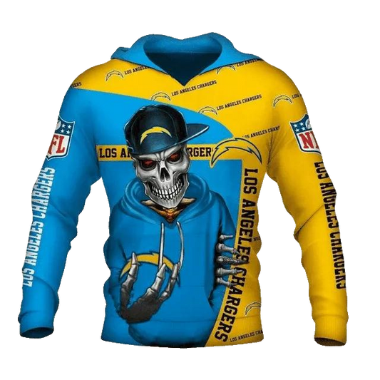 Skull Death Hold Logo Los Angeles Chargers NFL 3D All Over Print Hoodie -Moonbestprint
