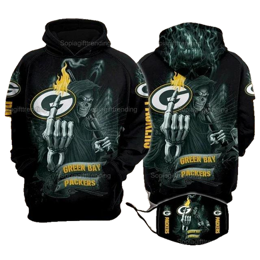 Skull Death Fuck Green Bay Packers NFL 3D All Over Print Hoodie -Moonbestprint