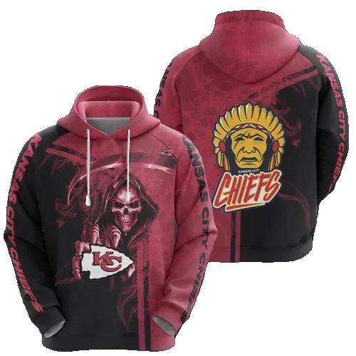 Skull and Kansas City Chiefs NFL 3D All Over Print Hoodie -Moonbestprint