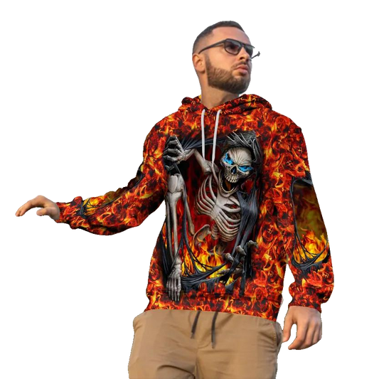 Skeleton Crawling Out Of Hell Skull 3D All Over Print Hoodie -Moonbestprint