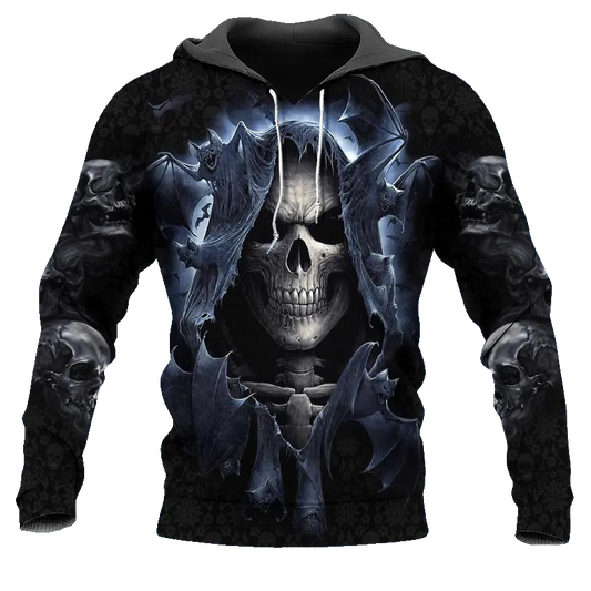 Shadow Bat Grim Reaper Skull 3D All Over Print Hoodie -Moonbestprint