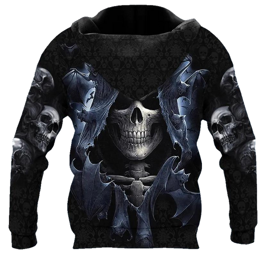 Shadow Bat Grim Reaper Skull 3D All Over Print Hoodie -Moonbestprint