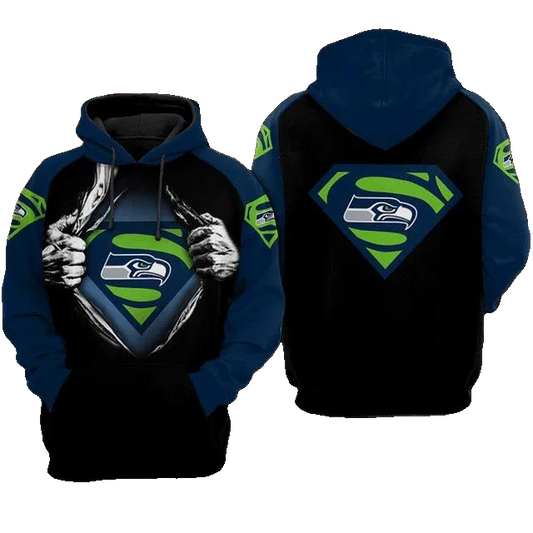 Seattle Seahawks Superman NFL 3D All Over Print Hoodie -Moonbestprint