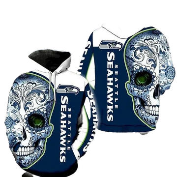 Seattle Seahawks Sugar Skull NFL 3D All Over Print Hoodie -Moonbestprint