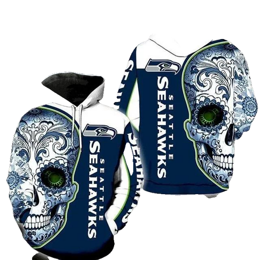 Seattle Seahawks Sugar Skull NFL 3D All Over Print Hoodie -Moonbestprint