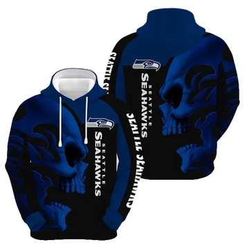 Seattle Seahawks Skull Blue NFL 3D All Over Print Hoodie -Moonbestprint