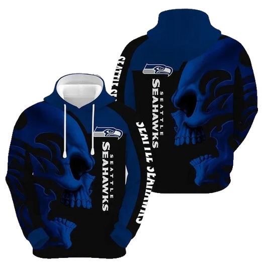 Seattle Seahawks Skull Blue NFL 3D All Over Print Hoodie -Moonbestprint