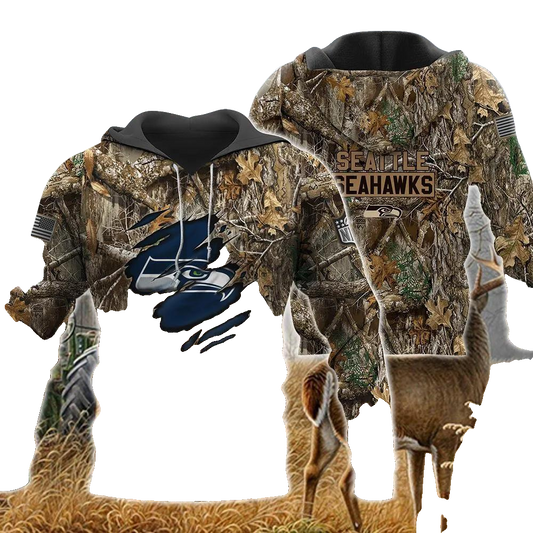 Seattle Seahawks Realtree Hunting Camo NFL 3D All Over Print Hoodie -Moonbestprint