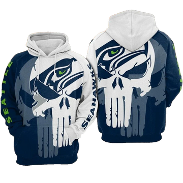 Seattle Seahawks Punisher Skull NFL 3D All Over Print Hoodie -Moonbestprint