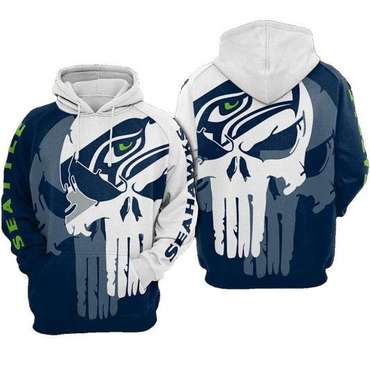 Seattle Seahawks Punisher Skull NFL 3D All Over Print Hoodie -Moonbestprint